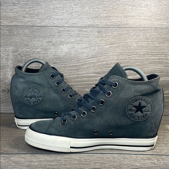 Converse CT All-Star Lux Gray Blue Leather Women’s Sz 8 Hidden Wedge Sneakers - Picture 1 of 12